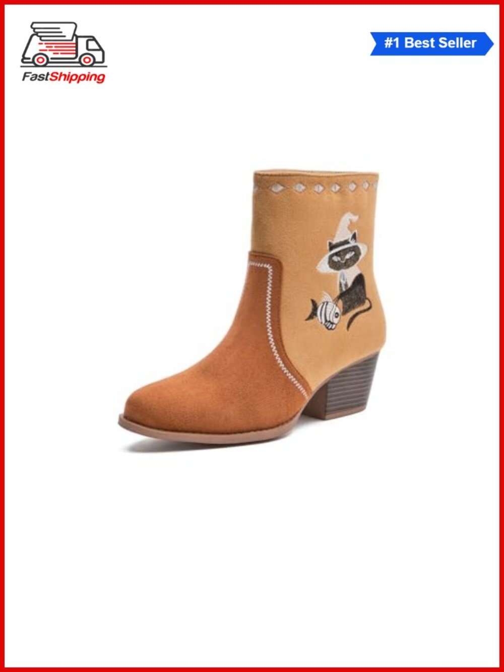 ✨ Hamesk Cowboy Boots for Women Western Cowgirl Low Chunky Heel Pointed Toe Mid